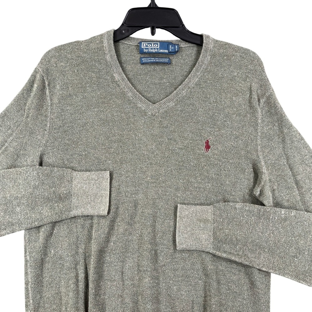 Vintage Y2K Polo Ralph Lauren V-Neck Sweater Men S Green Cotton Cashmere Casual